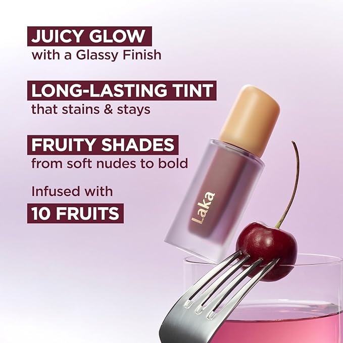 Laka Fruity Glam Tint, Glowing Lip Stain with Wide Color Spectrum, Hydrating & Lightweight Texture, Long-Lasting Bold Stain, Non-Sticky, Vegan, K-Beauty (#108 Salty, 4.5g/0.15oz)