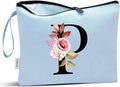 Vavabox A-Z Personalized Makeup Bag, Birthday Gifts for Women Mom, Gifts for Best Friend, Bride Bridesmaid Cosmetic bag (P, Blue)