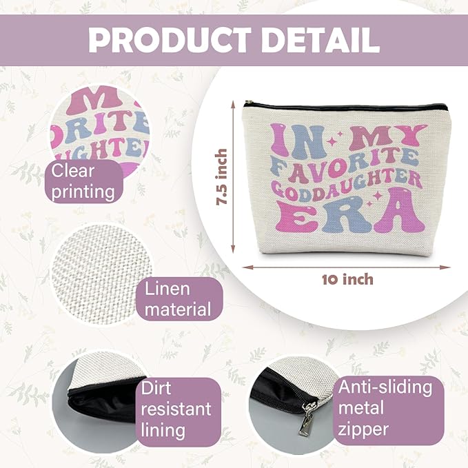Goddaughter Gifts Makeup Bag, Goddaughter Gifts from Godmother Cosmetic Bags for Women, Gifts for Goddaughter Makeup Pouch Zipper Pouch