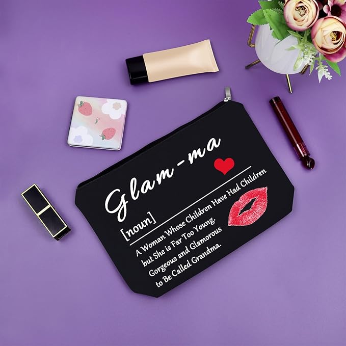 Sazuwu Grandma Black Makeup Bag Mothers Day Birthday Gifts for Grandma from Granddaughter Grandson Cosmetic Bag Nana Gifts from Grandkids Travel Pouch