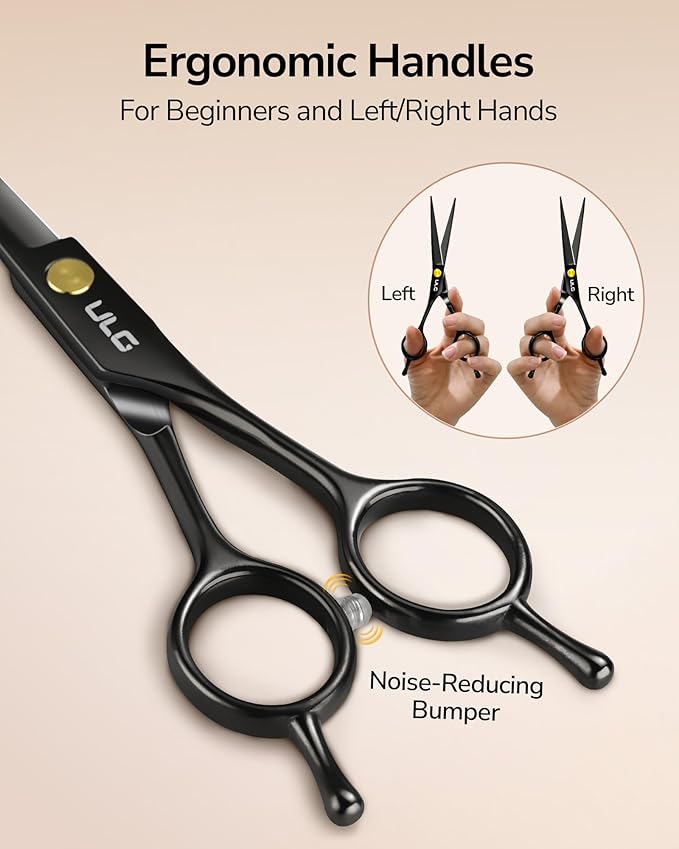 ULG Professional Hair Cutting Scissors Set – 6.5” Japanese Stainless Steel Barber Shears & Thinning Scissors with Comb, Clips & Case – at-Home Salon Haircut Kit for Men, Women, Kids, Black