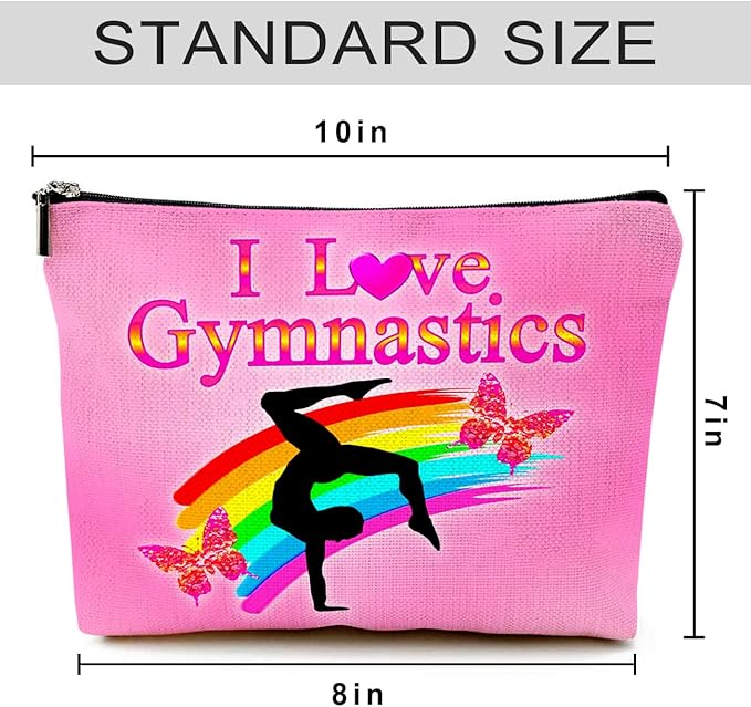 Cute Makeup Bag for Purse Canvas Waterproof Funny Cosmetic Bags for Women Zipper Travel Toiletry Pouch-I Love Gymnastics Makeup Bags-Pink