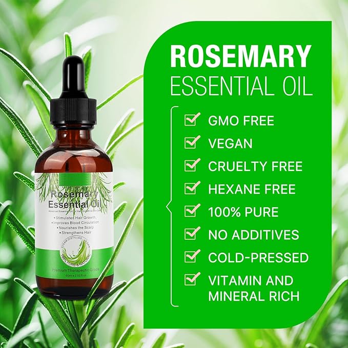 Pure Rosemary Essential Oils, Hair Growth Scalp Oil for Dry Damaged Hair(2.02 Fl Oz)