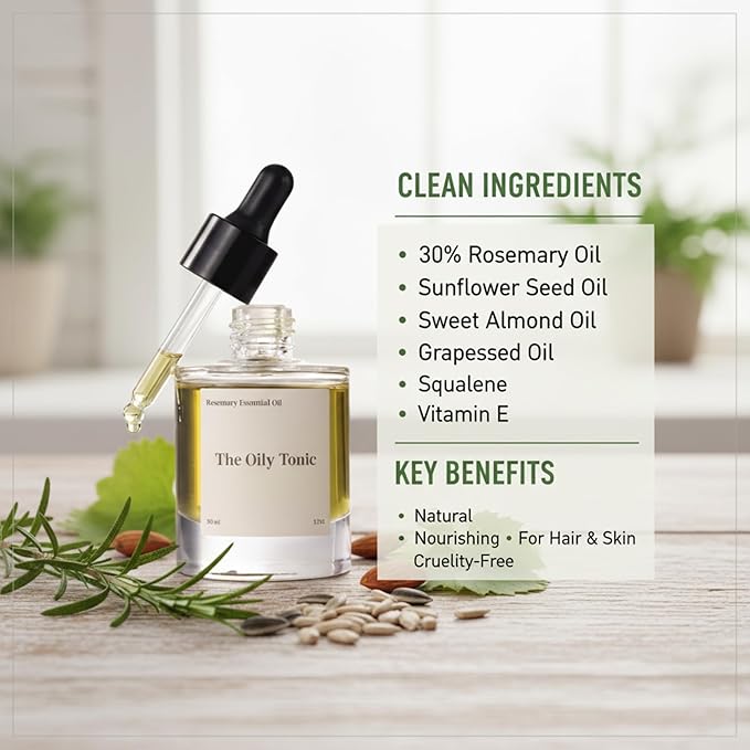 Rosemary Revival Oil Organic – Nourishing Hair & Scalp Oil – Hydrating Botanical Blend with Vitamin E – Conditions, Softens & Adds Shine – Hair Serum for Dry or Damaged Hair – 1.7oz – The Oily Tonic