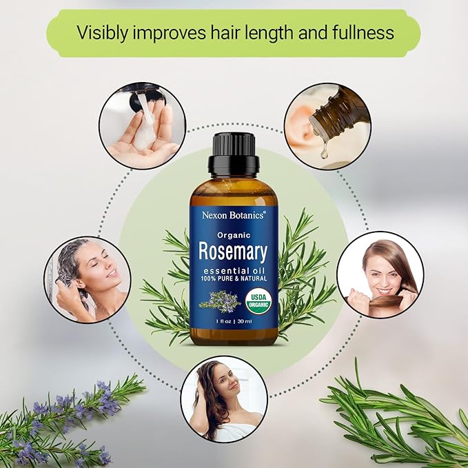 Organic Rosemary Essential Oil 30 ml - Pure, Natural Oil for Aromatherapy, Diffusers, DIY, Candle and Soap Making Scent - Nexon Botanics