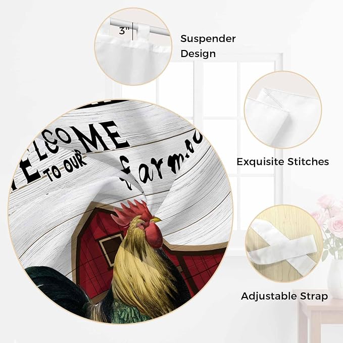 Farmhouse Rooster Bathroom Curtains 63 Inch Length, Window Curtains Tab Top - Image 6