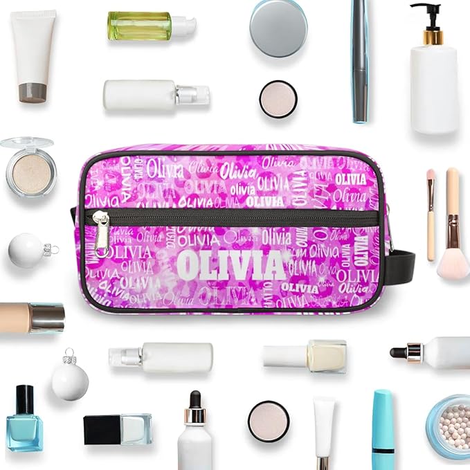 Custom Travel Toiletry Bag for Women, Large Makeup Bag, Cosmetic Bag, Comestic Essentials for Women, Watercolor Pink Leopard