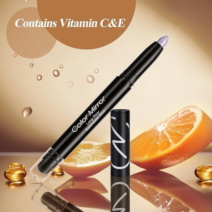 Longwear Cream Eye Shadow Sticks(48 Violet Metallic), Smudge-Proof, Waterproof Eyeshadow,Silky Formula Glitter With Makeup Brush,Light Purple Eyeshadow Stick