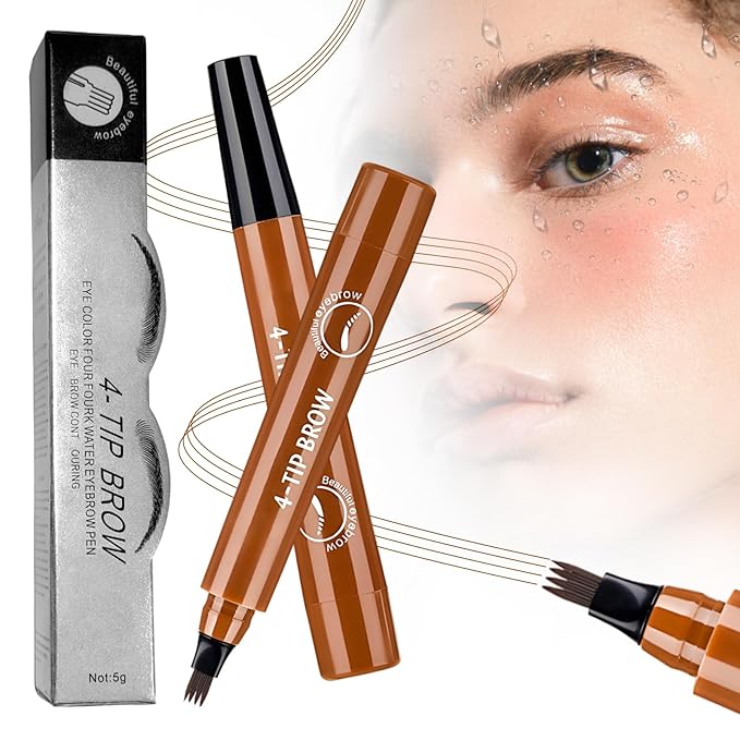 Microblading Eyebrow Pen, Waterproof Four-tip Beard and Eyebrow Pen, Liquid Eyebrow Pencil, Long-Lasting Natural Magic Eyebrow Makeup Fine Stroke Contouring Pencil (Light Brown)