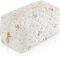 Makeup Bag Travel Toiletry Bag for Women, Small Cosmetic Bags Cute Quilted Cotton Makeup Pouch for Purse Emergency Bag for School Floral Pencil Case Accessory Bag, Orange Floral