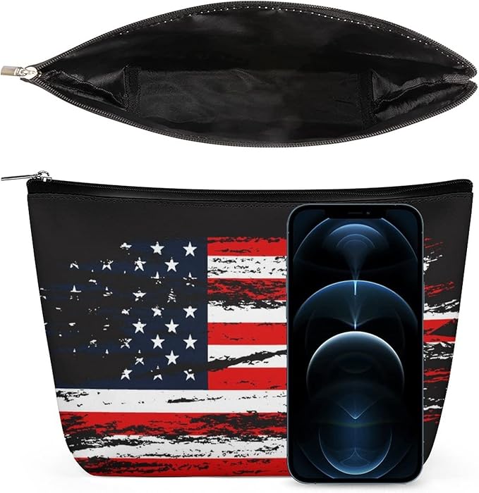 Vintage Retro American Flag Art Toiletry Bag Holder Portable Gift for Girls Women Large Capacity Travel Makeup Train Case for Cosmetics Digital Accessories Fashion Travel Bag