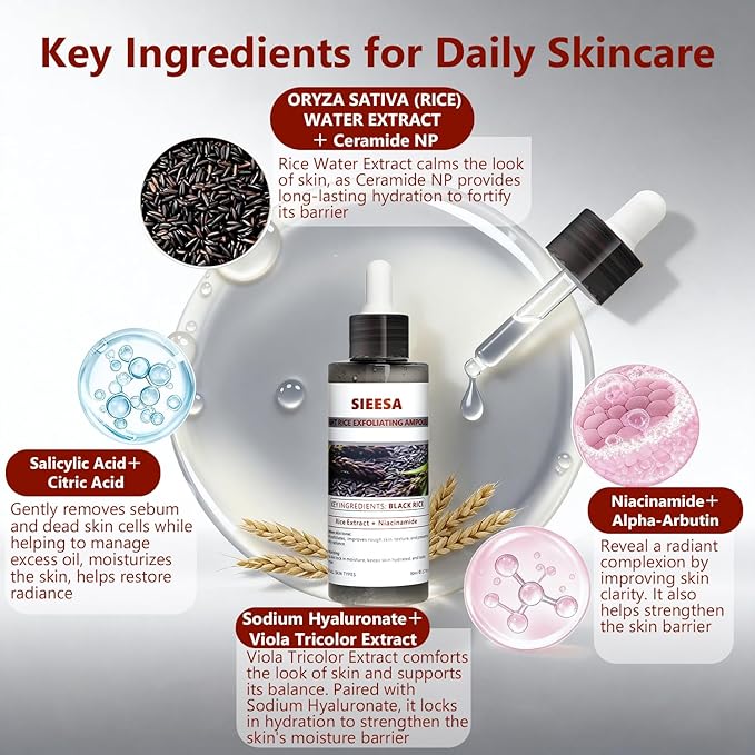 Peel Shot Glow Black Rice Peeling Ampoule, Rice Extract Exfoliating Serum Dead Skin Care for Face and Body Scrub, Gentle Skincare, Pore Refiner & Deep Hydration for All Skin Types（80ML/2.71 Fl Oz）