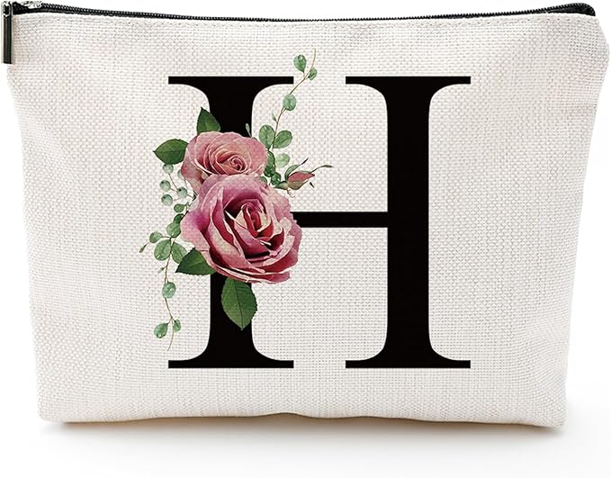 Initial A-Z Personalized Letter Makeup Bag, Monogrammed Bridesmaid Gifts/Presents Cosmetic Bag, Portable Stationery Storage Organizer Pouch, Friendship Love Travel Makeup Bags