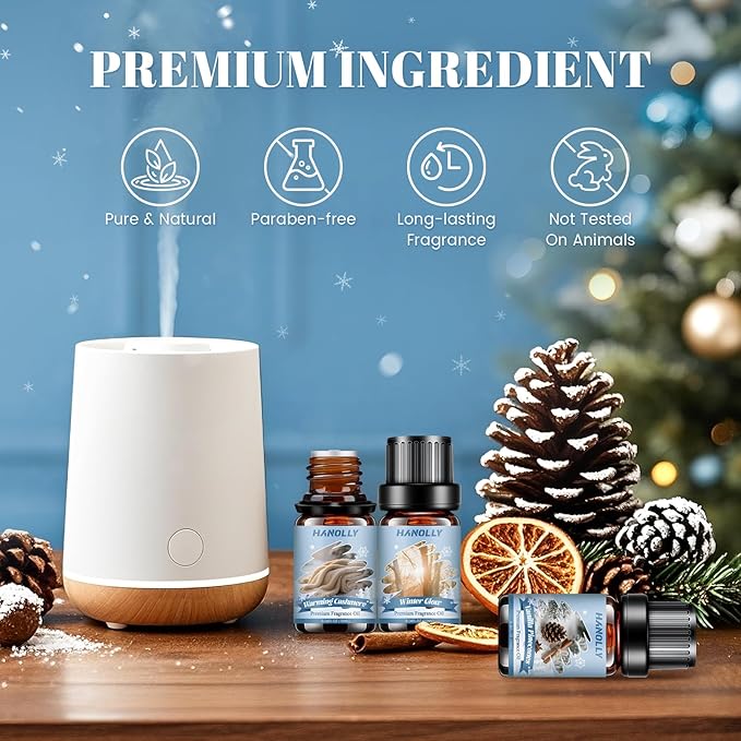 Winter Fragrance Oil Set, 6 Premium Holiday Essential Oils Set for Diffuser, Candle Making - Winter Spice, Winter Glow, Nutcracker, Warming Cashmere, Vanilla Pinecones, Snowkissed Lodge Scented Oil