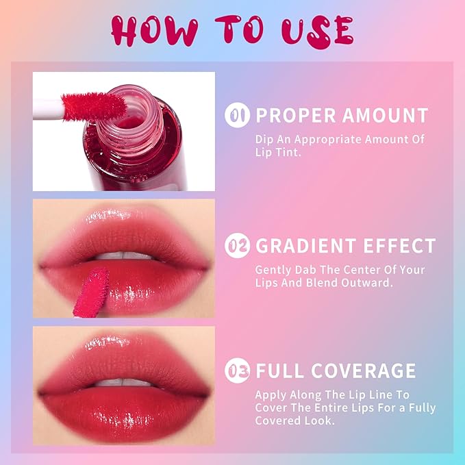 bayfree Lip Tint Stain, Long Lasting Korean Lip Stain Set, Non-sticky Waterproof Lightweight Lip and Cheek Tint, Moisturizing High Pigment Water Tint, Matte Finish Lip Tint