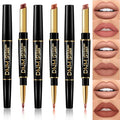3Pcs Lip Liner and Lipstick Combo Set, Chestnut Nude Brown Lipgloss for Women Magic Lipstain 24 Hours Original Lip Liner Makeup Stain Long Lasting Waterproof Smudge Proof labial