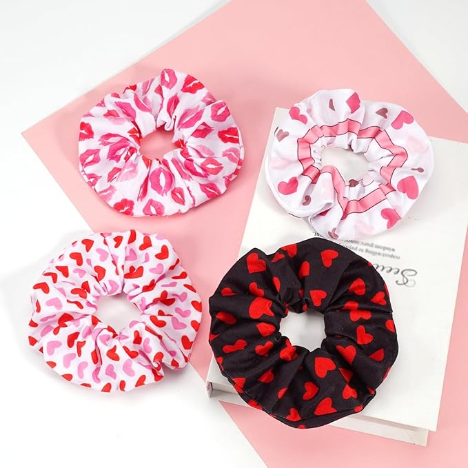 Valentines Hair Scrunchies Love Heart Hair Ties Cute Valentine's Day Hair Tie Hair Ropes Valentines Hair Accessories for Women Girls Elastics Ponytail Holder Hair Bands Gifts