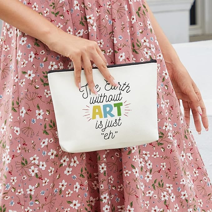 Artist Makeup Bag - Travel Case for Makeup Artist Supplies - Funny Birthday & Christmas Gifts for Women, Girls, Art Lovers & Teachers - Earth Without Art is Just 'EH'