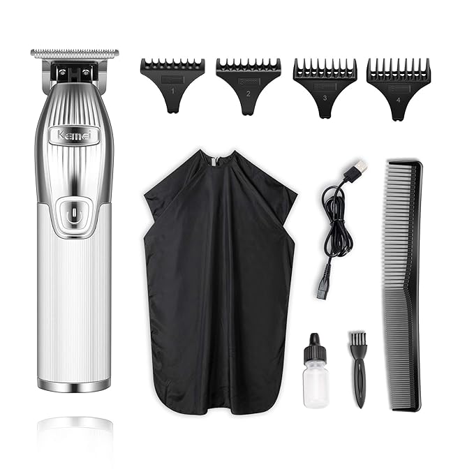 Kemei 0mm Baldheaded Hair Clippers for Men Professional Cordless Hair Trimmer Beard Trimmer with T Blade Zero Gapped Rechargeable Grooming Kit
