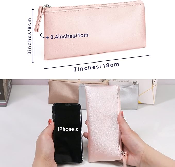 SumDirect PU Leather Cosmetic Pencil Bags - Small Soft Makeup Pouch with Zipper, Pencil Pouch Case Simple Comestic Organizer