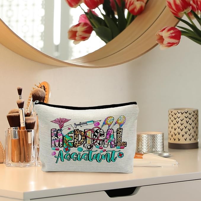 Medical Assistant Makeup Bag - Trendy Western Nurse Gifts, RN Cosmetic Bags Toiletry Bag for Women