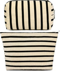 SOIDRAM 2 Pieces Makeup Bag Large Stripe Cosmetic Bag Capacity Canvas Mix Travel Toiletry Bag Organizer Cute Makeup Brushes Aesthetic Accessories Storage Bag for Women, Stripe Mix White