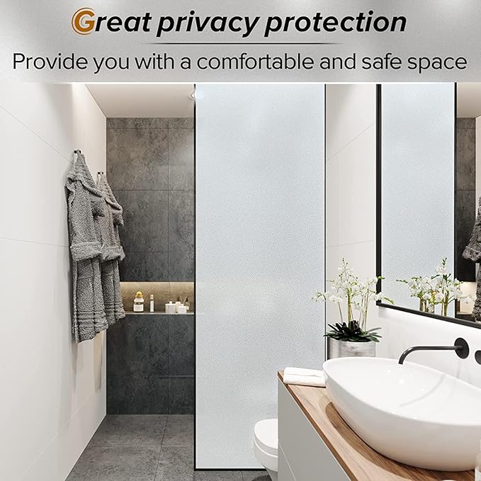 rabbitgoo Window Privacy Film, Frosted Glass Window Clings, Static Cling UV Heat Blocking Door Stickers for Home Bathroom, Removable Indoor Decal Coverings Day and Night, Pure, 35.4 x 78.7 Inches