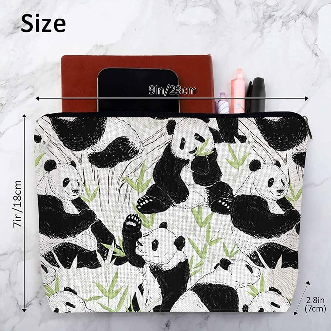 Panda Makeup Organizer Bag Cosmetic Bag For Men Women, Cute Pandas Forest Bamboo Leaves Panda Travel Toiletry Bag Flax Makeup Bags Purse Business Makeup Pouch For Toiletries Cosmetics