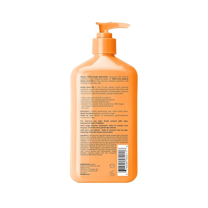 Hempz Body Lotion - Citrus Blossom Limited Edition Daily Moisturizing Cream with Vitamin C, Shea Butter, Aloe, Orange Extract, Hemp Seed Oil Body Moisturizer -17 Fl Oz