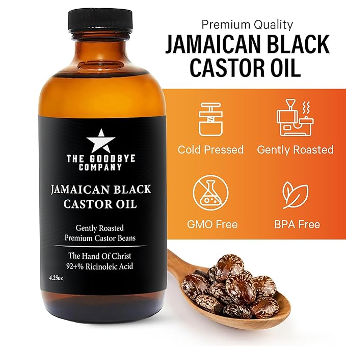 The Goodbye Company Black Castor Oil – (120mL / 4.25oz) – Cold-Pressed & Unrefined – 100% Pure & Hexane-Free – Glass Bottle – Nourishing Oil for Eyebrow, Eyelash & Hair Growth