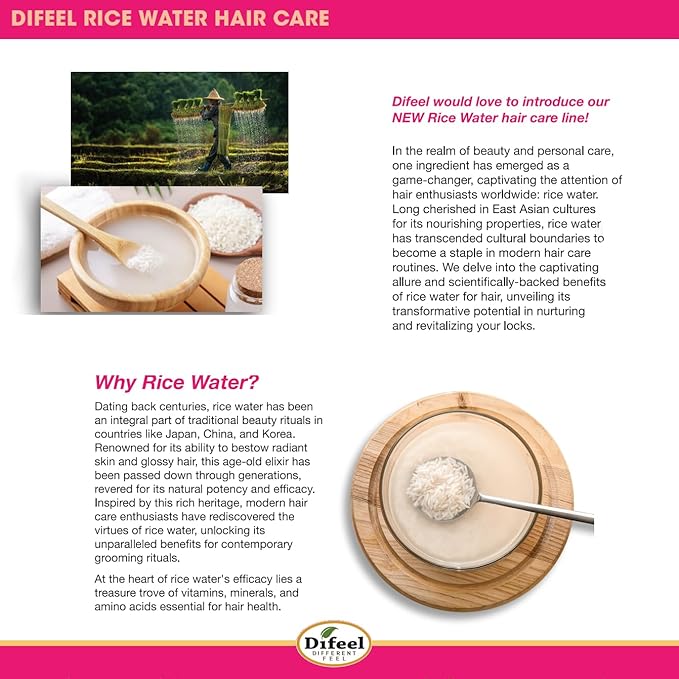 Difeel Rice Water Conditioner 33.8 oz. - Strengthening, Sulfate Free Natural Hair Conditioner