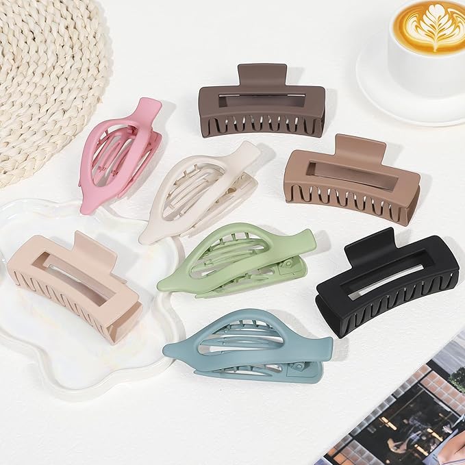 Hair Clips for Women 4.3 Inch Large Hair Claw Clips 8 pcs Square Claw Clips & Flat Hair Clips for Thick or Thin Hair French Concord Hair Barrettes Alligator Hair Accessories for Women (Light Colorful)