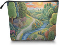 Cosmetic Bags Travel Makeup Toilet Case Waterproof Pouch for Women Girls 6.7X9.45inches - Idyllic Country Landscape With Path And Sun