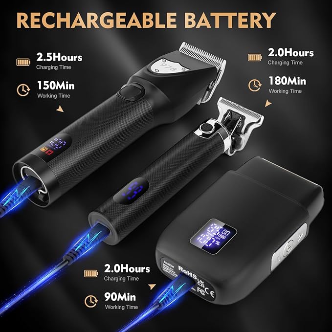 Professional Hair Clipper Set for Men, Barber Kit Clipper and Trimmer Set, Electric Foil Shavers for Men with Travel Case