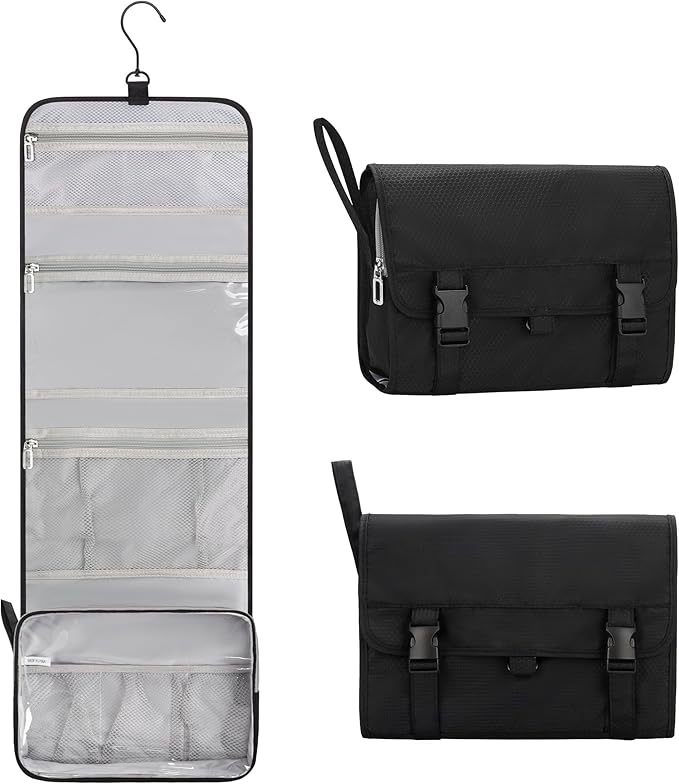 Relavel Travel Hanging Toiletry Bag for Men Women Travel Kit Shaving Bag Waterproof Large Makeup Bag Wash Bag Makeup Organizer Cosmetic Case for Bathroom Shower Black