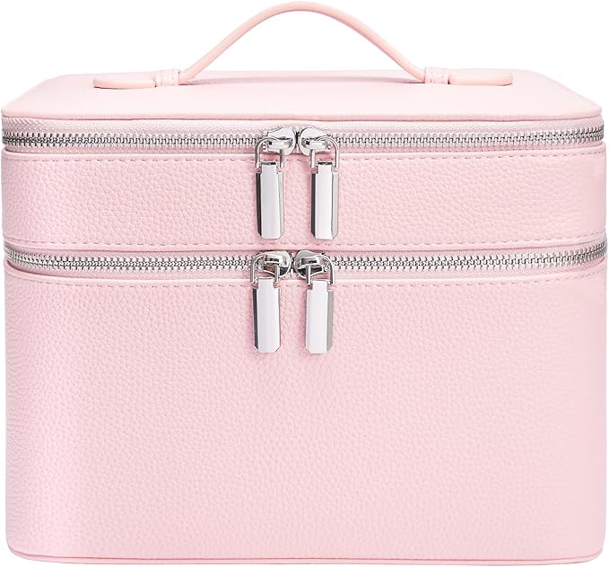 Makeup Case, Large Capacity Waterproof Double Layer Cosmetic Bag with Removable Divider, Double Compartment Brush Organizer, Multi-functional Travel Organizer