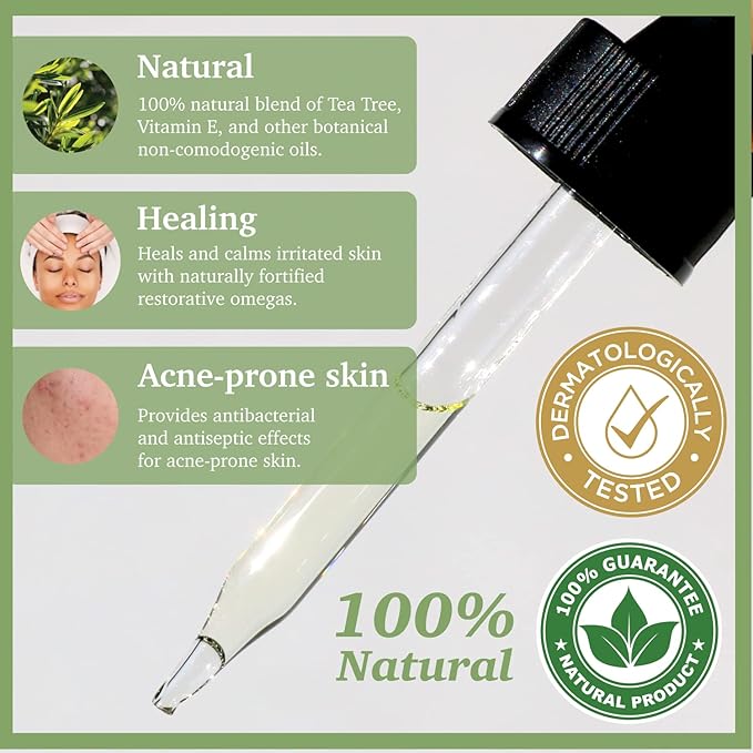 Purifect Tea Tree Oil Facial Serum – Treats & Prevents Blemishes and Acne with Vitamin E – Made in USA | Sensitive Skin Formula with Shea Butter, Sunflower Seed, Jojoba, Redness Relief