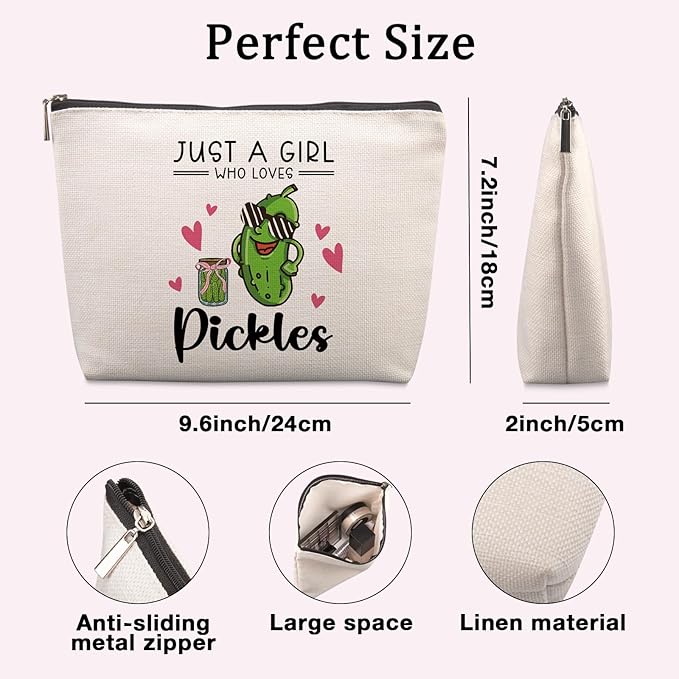 Funny Pickle Gifts for Teenage Girls Cute Makeup Bag Gifts for Pickle Lovers Women Birthday Friendship Christmas Gift for Teen Girls Best Friends Sister Bestie Funny Cosmetic Bag Zipper Pouch