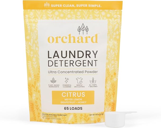 Orchard Laundry Detergent Powder Natural Deep Cleaning Laundry Powder for Sensitive Skin - Citrus - Plant Based Effective Ingredients - 65 Loads - Enzyme-Powered, Eco Friendly Detergent