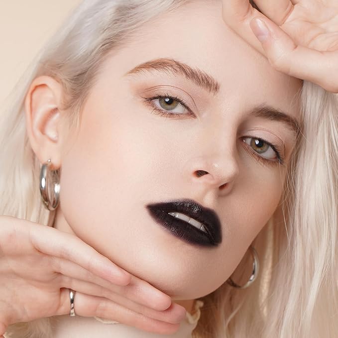 Oulac Black Lipstick for Women, Halloween Matte Lipsticks, Full Coverage Lip Color, Satin Matte Finish, Cream Texture, Hydrating, Infused with Hyaluronic Acid, Vegan & Clean Beauty 4g SG16