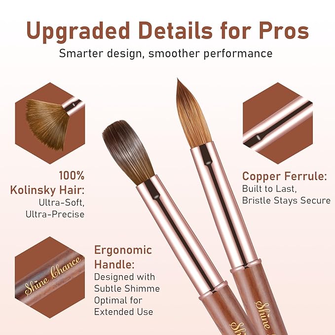 Acrylic Nail Art Brush Size 10, 100% Pure Kolinsky Hair Oval Nail Brush for Acrylic Application, Professional Nail Extension Manicure Tool Wooden Handle Nail Drawing Pen for DIY Home Salon