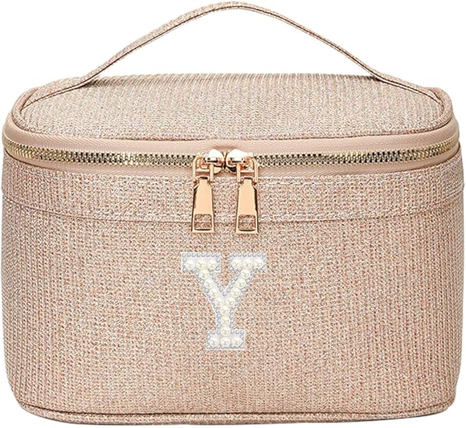 EURYNOME Makeup Bag with Custom Letter Y, Water-Resistant Travel Organizer Pouch, (8.3x5.1x5.1 Inch) Cosmetic Case for Women