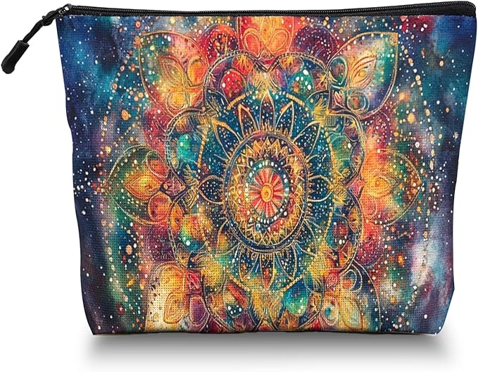 Cosmetic Bags Travel Makeup Toilet Case Waterproof Pouch for Women Girls 6.7X9.45inches - Vivid Celestial - Hued Mandala