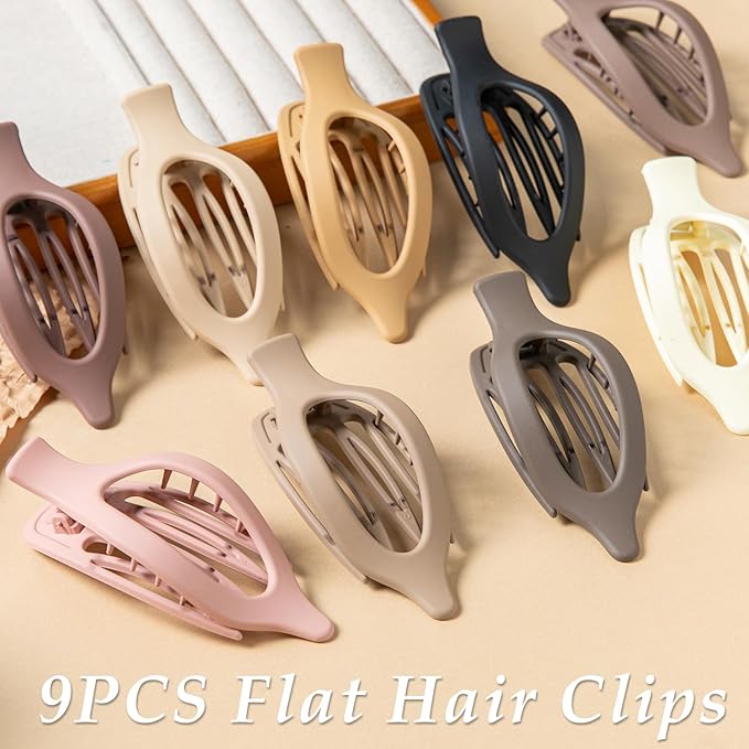 Flat Hair Clips, 9 PCS 4.7 Inch Large Side Slide Volume Duckbill Clips for Women & Girls, Internal Tooth Design, Strong Hold Matte Hair Clips for Thick Hair & Thin Hair,French Concord Clip
