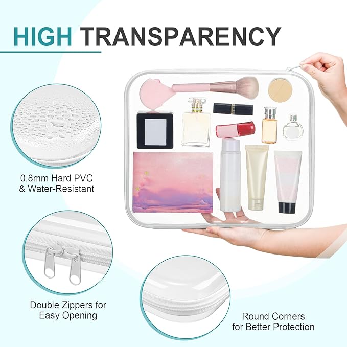 Sanwuta 6 Pcs Clear Hard Zipper Case Hard Plastic Zipper Pouches Makeup Bag Pencil Pouches Transparent Cases for Snacks Plastic Storage Organizer Box for Travel(Clear,Three Sizes)