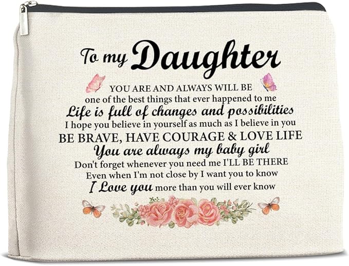 Daughter Gifts Makeup Bag, Gifts for Daughter Floral Cosmetic Bag Zipper Makeup Pouch Gift for Christmas Birthday Graduation