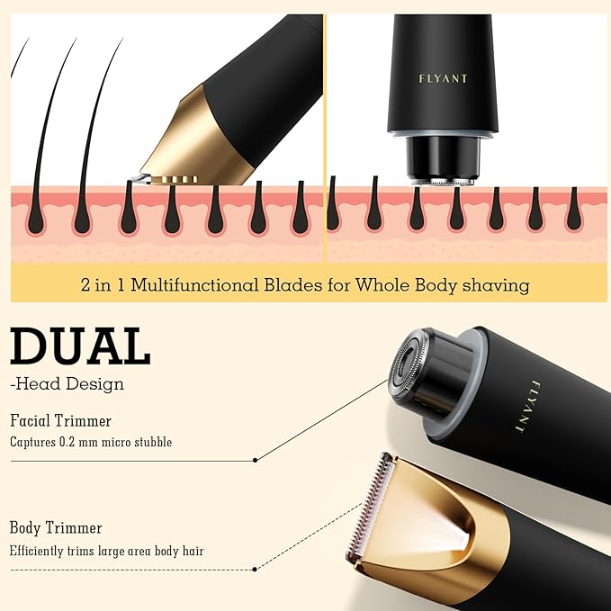 Bikini Trimmer for Women, 2 in 1 Electric Shaver for Women, Bikini RazorWaterproof IPX7 with LED, Pubic Hair Trimmer for Leg Arm Underarm Bikini Area, Pull Bows Gift Box for Friends(Black Gold)