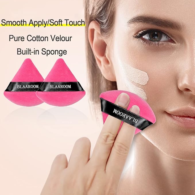 BLAAROOM 12 Pieces Powder Puff Face Makeup Puff Triangle Powder Puffs for Loose Powder Wet Dry Powder Soft Cosmetic Foundation Sponges Wedge Shape Beauty Makeup Tools - Rose Red