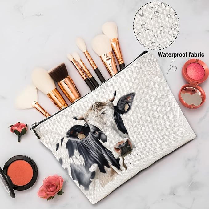 Cow Gifts, Cow Print Stuff Makeup Bag, Cosmetic Bag Travel Pouch, Animal Lovers Friendship Graduation Birthday Gifts for Women Girls Daughter Sisters Coworker Best Friend