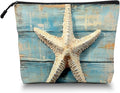 Cosmetic Bags Travel Makeup Toilet Case Waterproof Pouch for Women Girls 6.7X9.45inches - Starfish on A Weathered Blue Wooden Board
